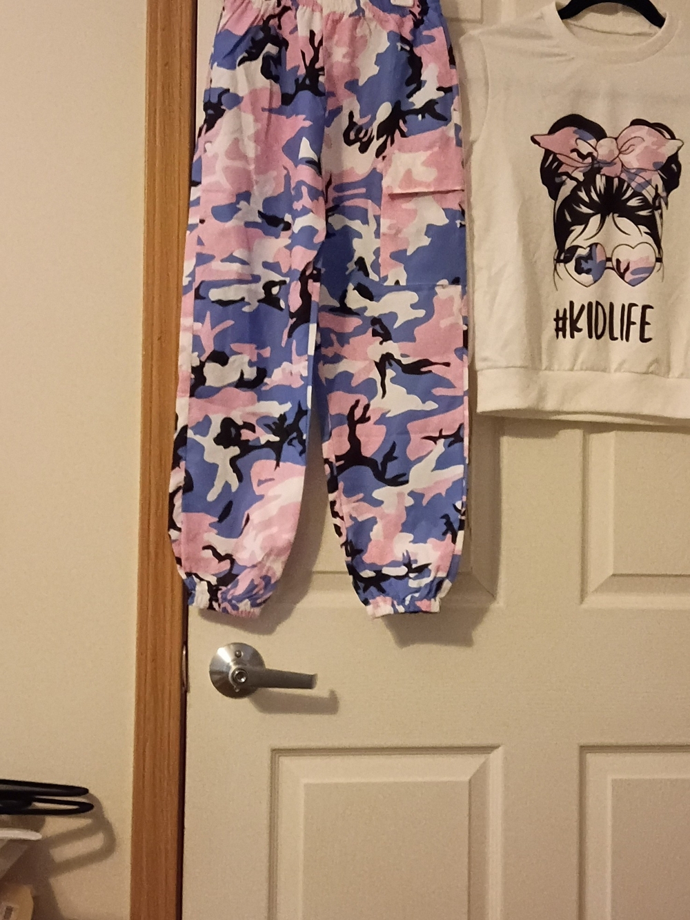 Girl Pink & Blue Camo Jogger Pants Set